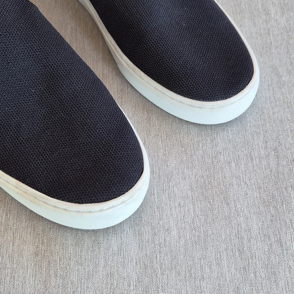 Rothy's Black Knit Slip-On Flats with Blue Heel Trim